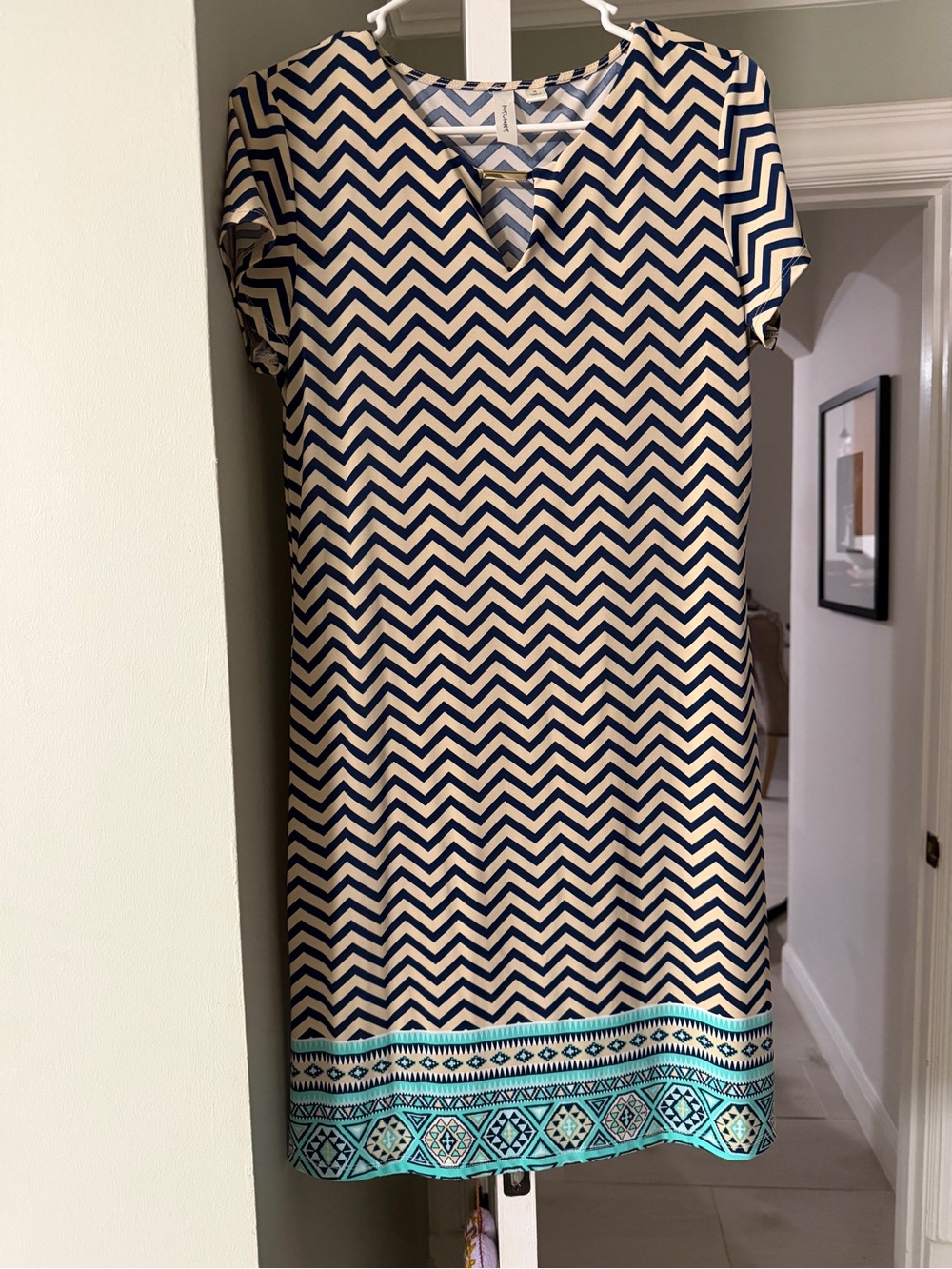 Chevron Shift Dress with Turquoise Border